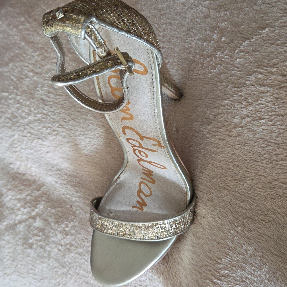Sam Edelman Gold Stiletto Heels Ankle Strap - Picture 5 of 12